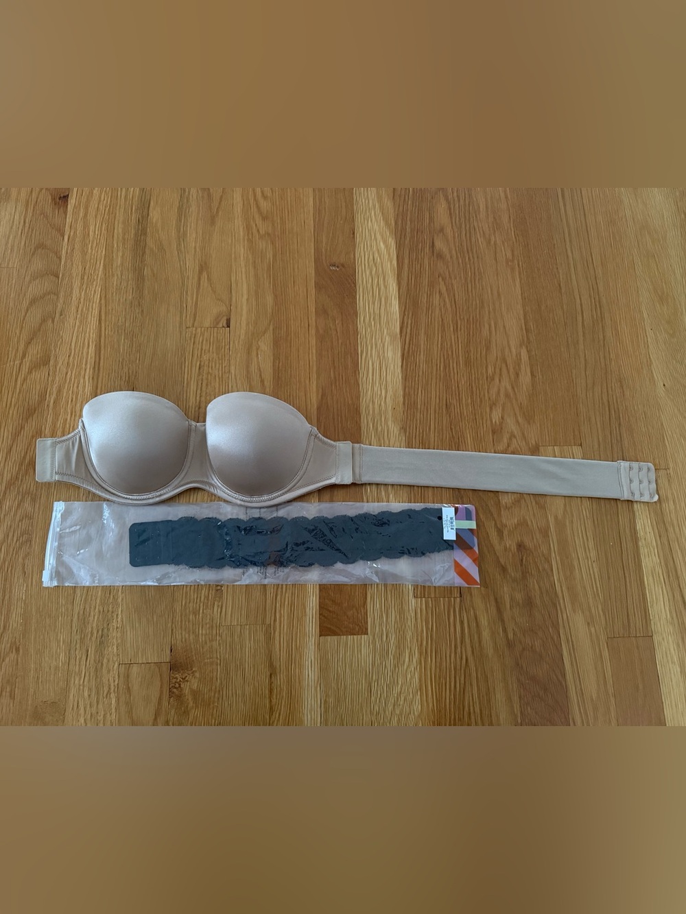 Strapless Beige/Nude Padded Bandeau Bra with Detachable Back Strap - NWOT